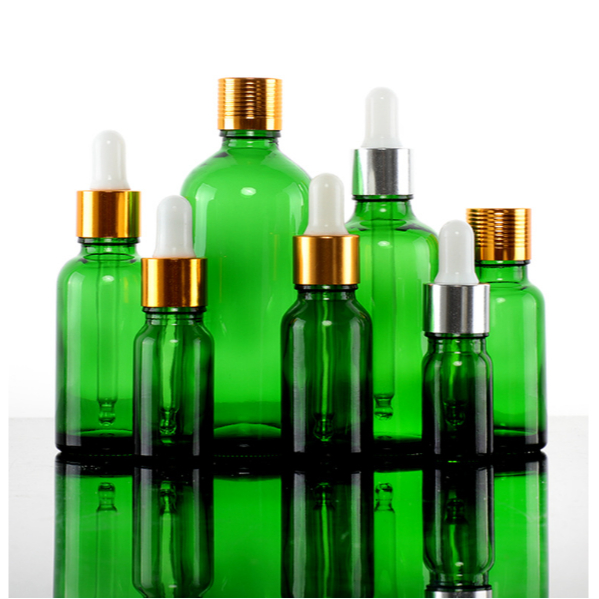 #分裝瓶  現貨綠色玻璃精油瓶30ml膠頭滴管瓶化妝品bao裝瓶精華液瓶分裝瓶