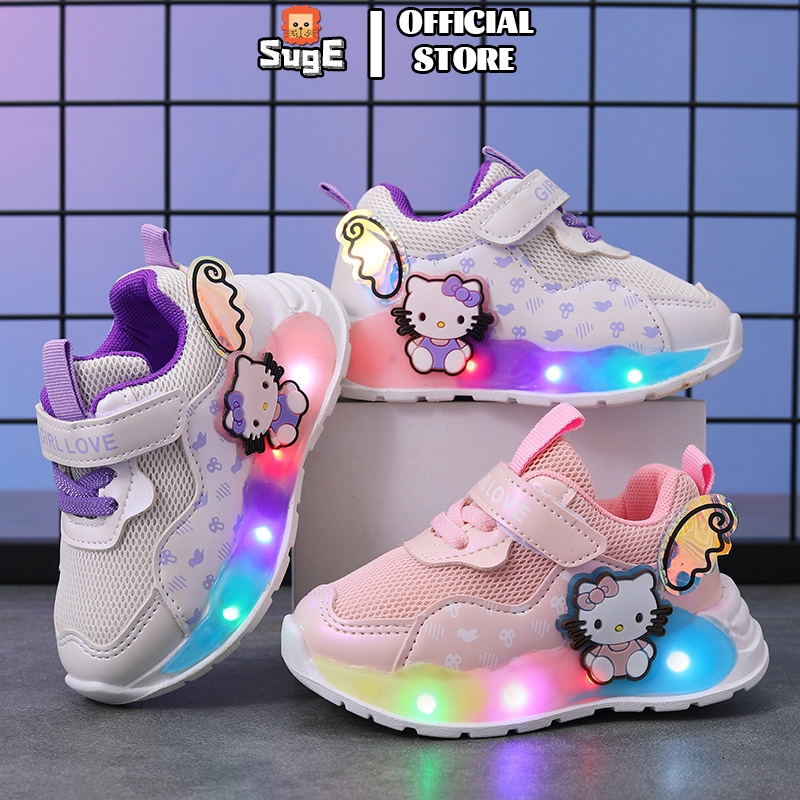 SUGE 全新🔥LED亮燈小童運動鞋女寶寶1-6歲公主鞋網面飛織發光鞋