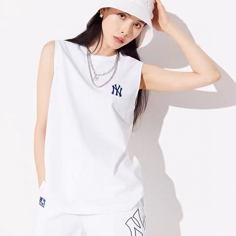 夏季新款韓版MLB寬鬆運動無袖T恤NY大標男女同款圓領背心批發