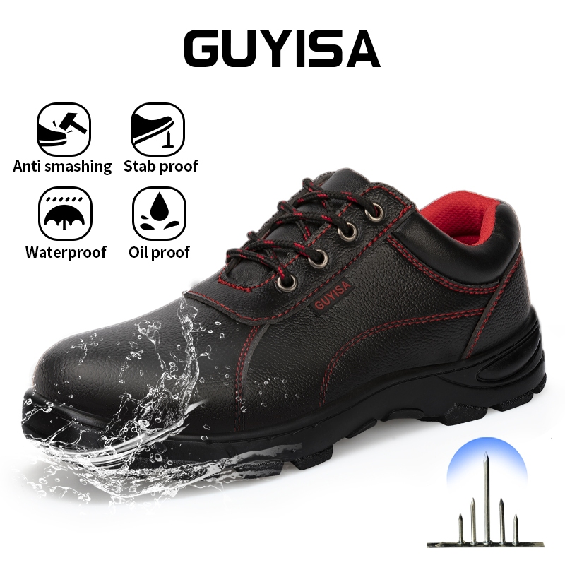 Guyisa 安全鞋鐵鞋頭中底低幫黑色安全靴 CNsize40-44