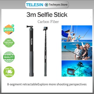 TELESIN3m碳纖維自拍杆防水水下延長獨腳架適用於 GoPro Max,Insta360,DJI Action
