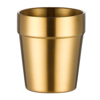 OUKEAI 韓系304不鏽鋼啤酒杯 雙層防摔口杯 茶杯 烤肉店喝水杯 金色飲料杯