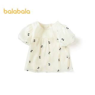 Balabala童裝兒童襯衫女童短袖上衣可愛夏裝時尚休閒裝蝴蝶結