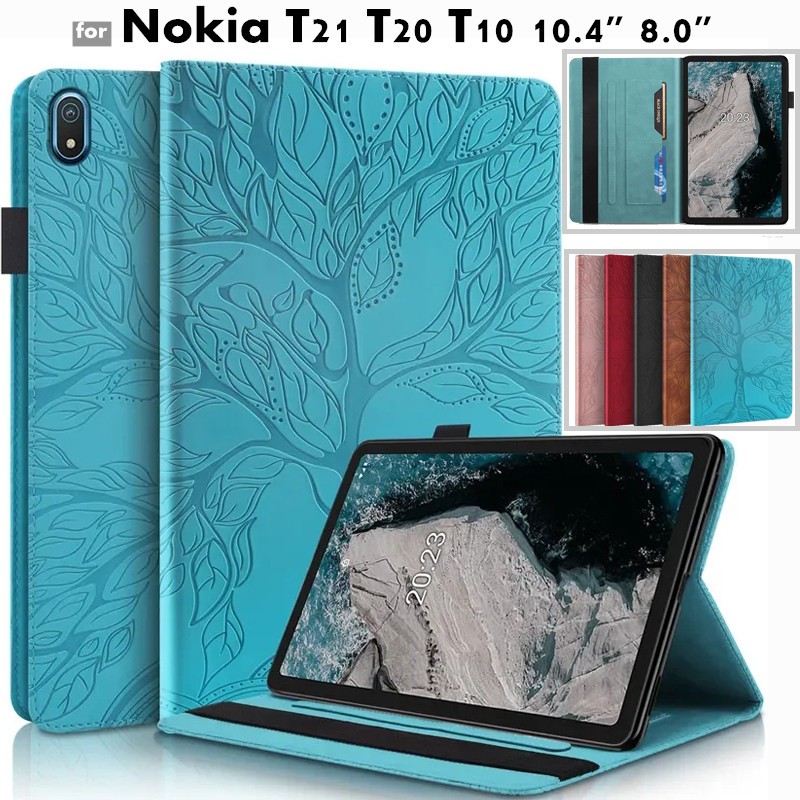 NOKIA 適用於諾基亞 T21 T20 T10 10.4" 8.0" 平板電腦保護套 3D 壓花生命樹 Pu 皮套帶自