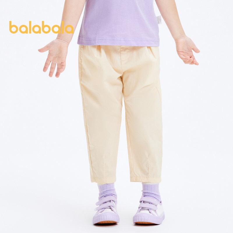 Balabala兒童女童褲子寶寶夏季兒童褲simple百搭休閒褲寬鬆蘿蔔褲
