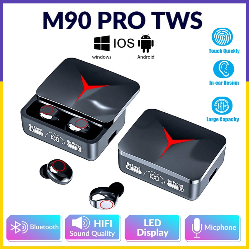 【快速發貨】M90 Tws 無線藍牙耳機遊戲耳機立體聲低延遲運動耳塞滑動設計帶 LED 耳機
