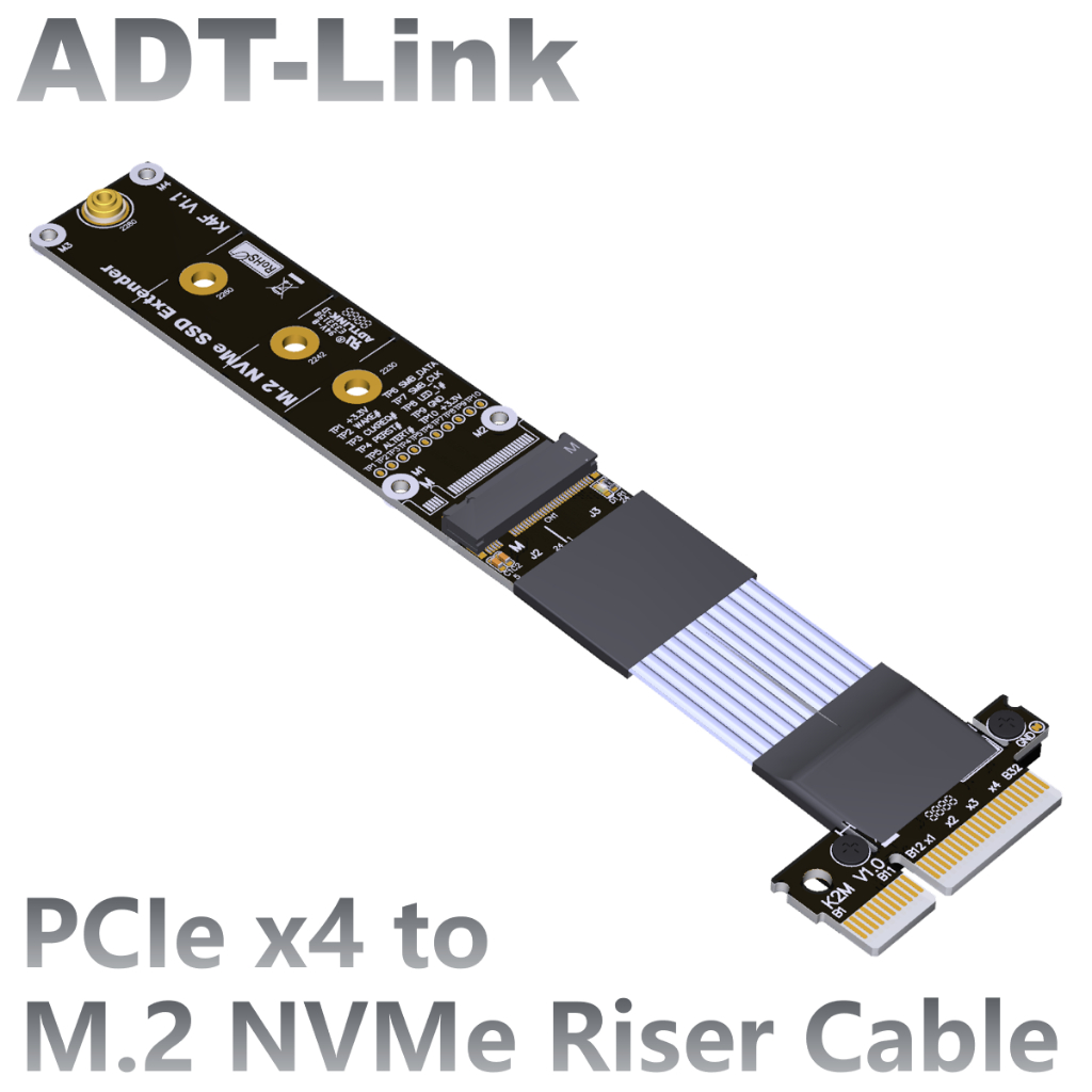 [訂製]ADT-Link PCIe 4x 延長線 M.2 NVMe SSD轉接板卡 支持3.0/4.0 x4 全速