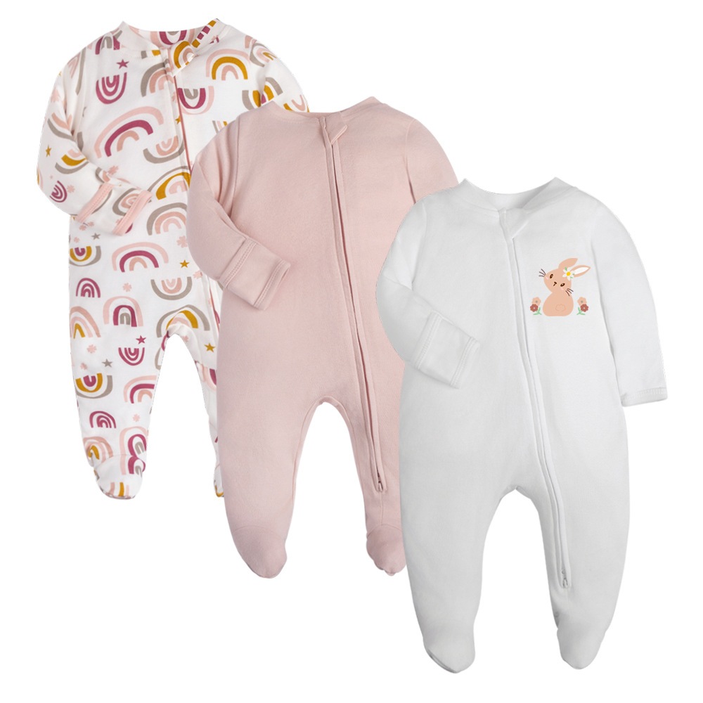 新生嬰兒彩色 Footie 睡衣雙拉鍊嬰兒棉質連體衣睡衣睡衣足部睡眠連身褲