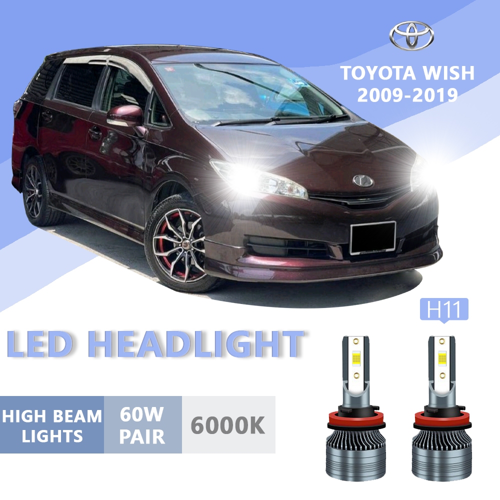豐田 2pcs 適用於 Toyota Wish 2009-2019 H11 LED 超亮高/低光束前照燈 LED 前照燈