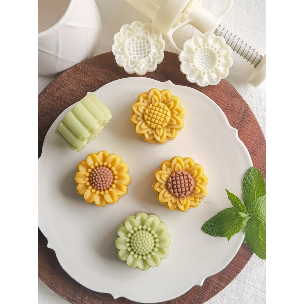 2 件/套 50 克新月餅模具向日葵花形花卉圖案餅乾糕點郵票綠豆蛋糕家居 DIY 裝飾品