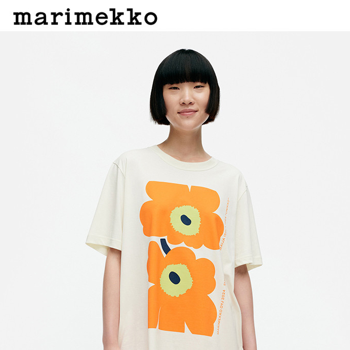 現貨【Unikko】Marimekko春夏新款時尚印花純棉短袖白色T恤
