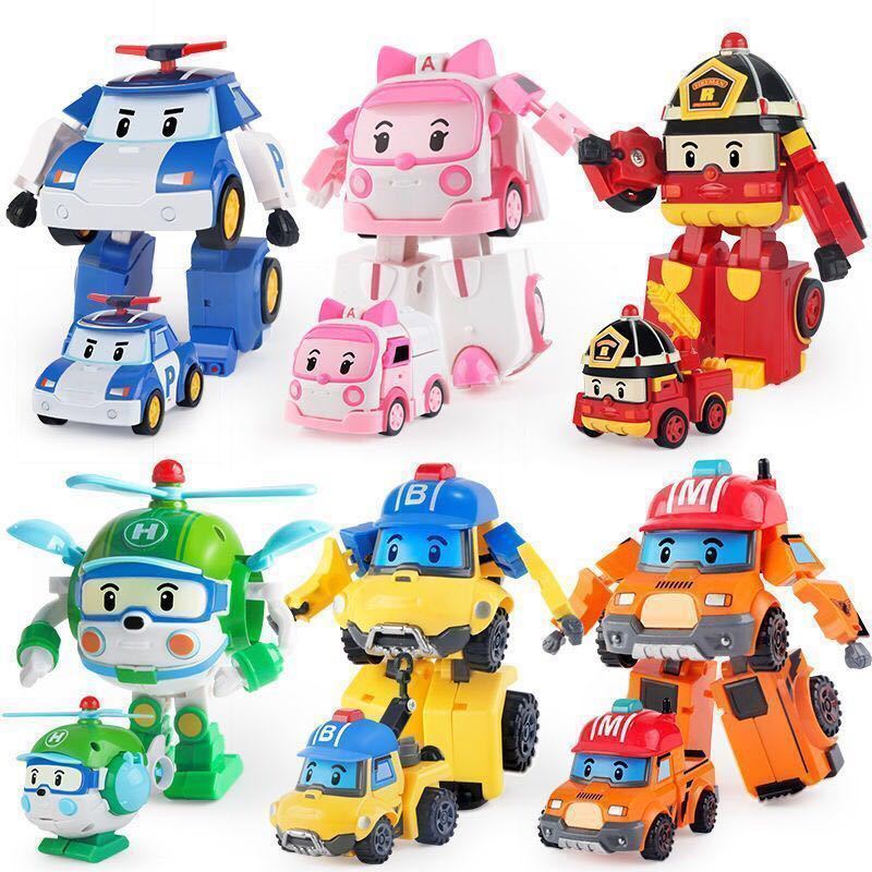 Poli 4 件裝 Poli + Amber + Roy + Helly 變形機器人玩具,可變形可動人偶玩具,應急車,1