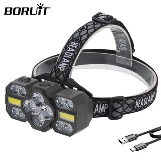 Boruit 1800LM 強力 LED 頭燈 Type-C 可充電頭燈紅白光頭燈
