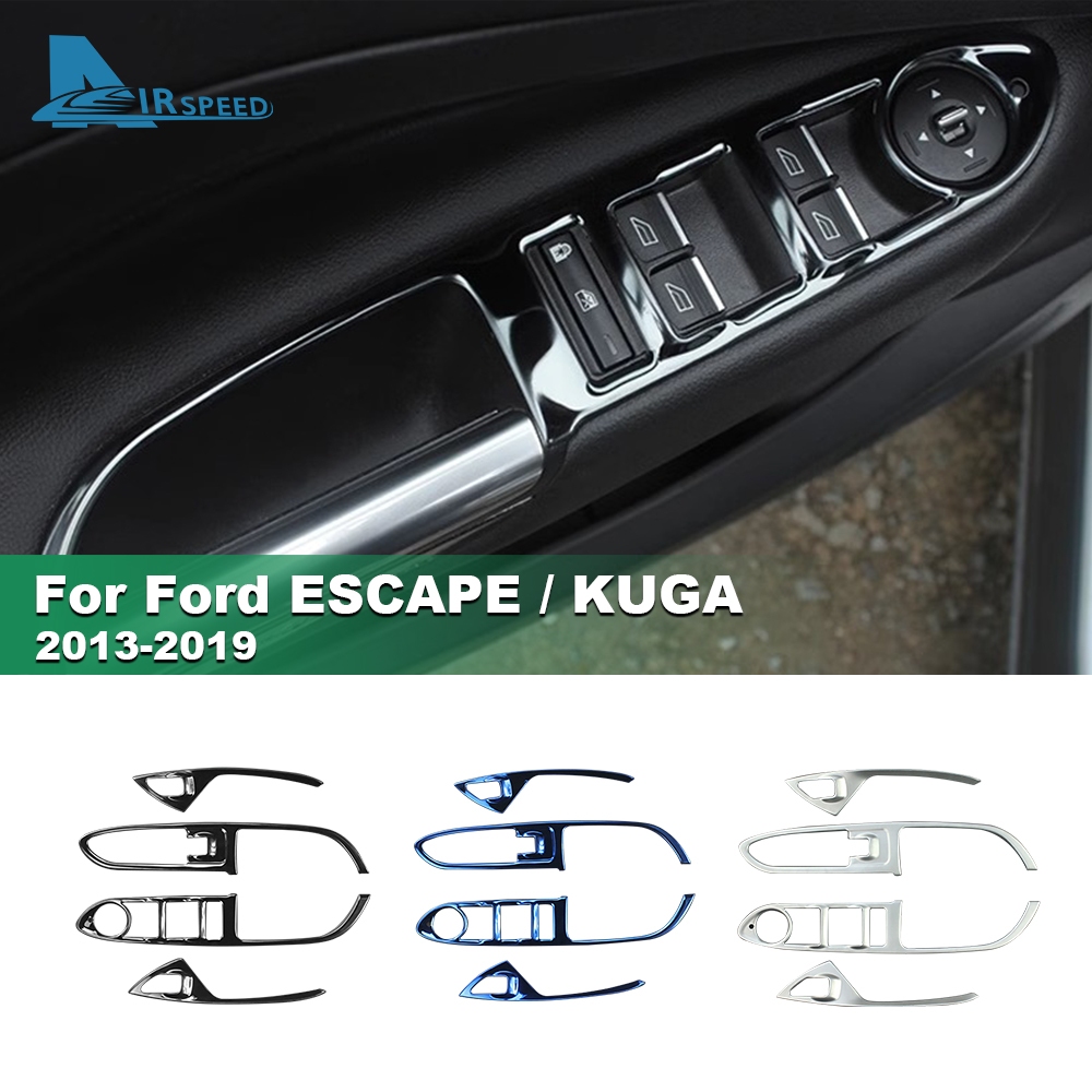 適用於福特 Escape Kuga 2013-2019 汽車升降開關面板 4 件車窗升降開關按鈕蓋飾板汽車配件