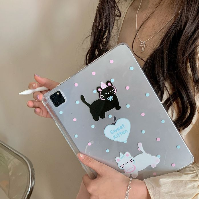 現貨 可愛 透明兩隻愛心貓咪適用於ipad pro 2022款第10代保護套Air4/Air5 iPad7/8/9保護套