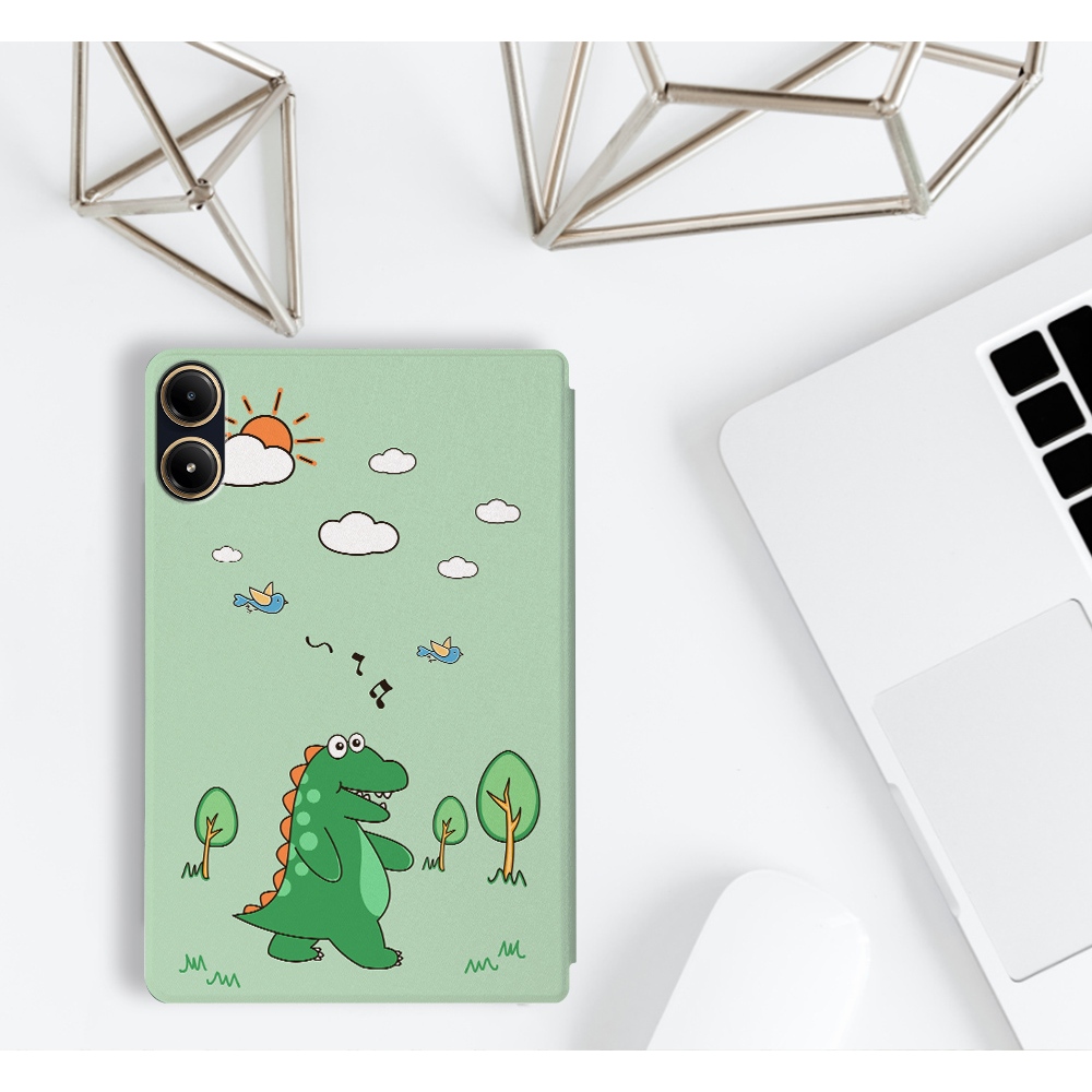 Redmi MiPad Pro 12.1 英寸折疊支架保護套卡通可愛小恐龍皮革智能保護套