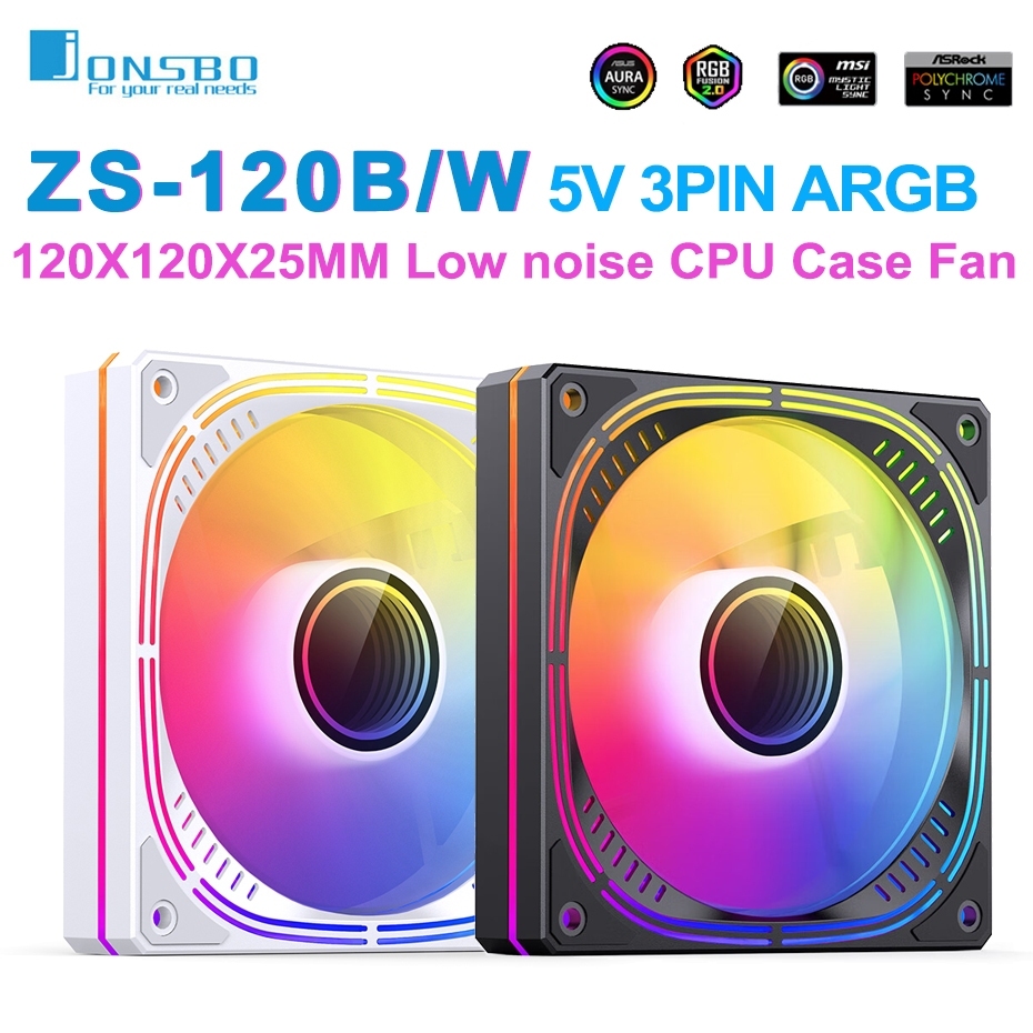 Jonsbo ZS-120 黑/白 120mm 機箱風扇 5V 3PIN ARGB AURA SYNC 靜音 CPU 散