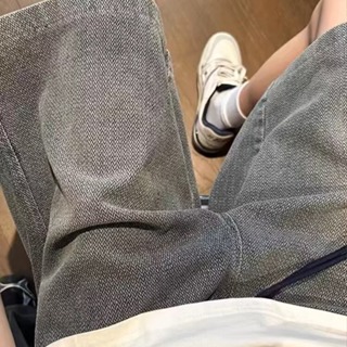 【S-3XL】波浪紋牛仔短褲男士夏季新款寬鬆直筒百搭抽繩短褲