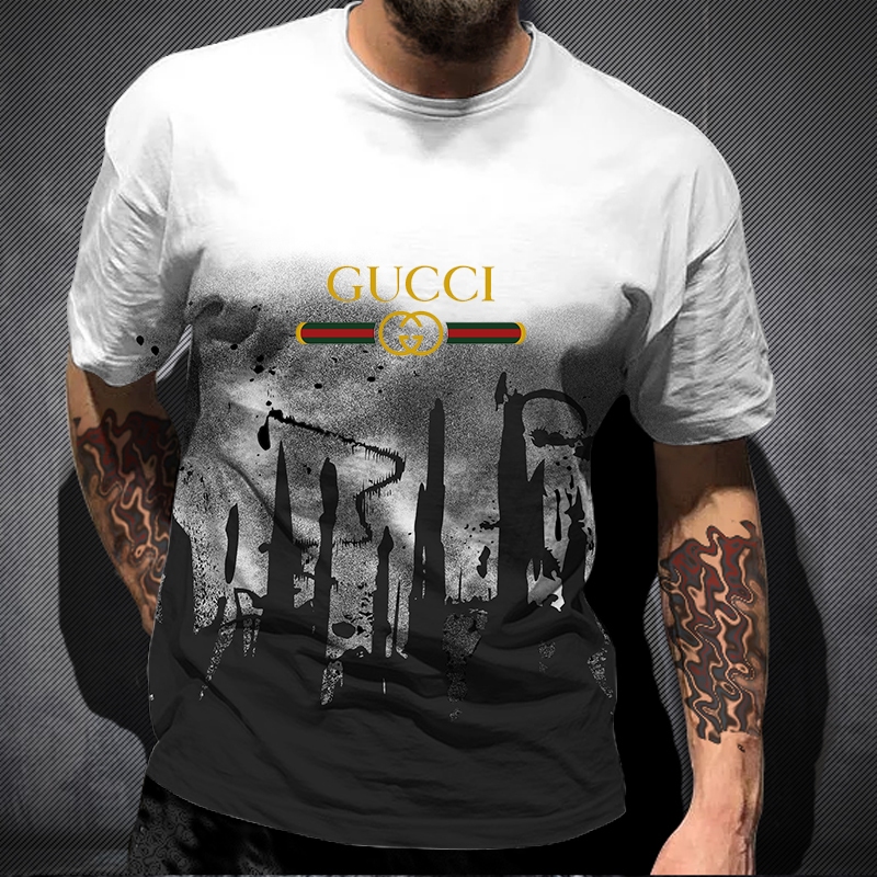 古馳 酷 Gucci 字母標誌 3D 打印漸變紮染休閒 T 恤 s-6xl