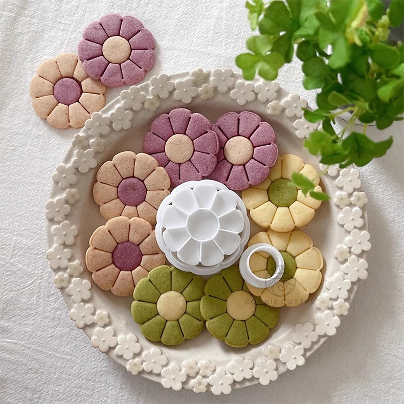 雛菊花形向日葵圖案曲奇刀餅乾郵票 3D 手壓模具糕點和麵包店配件翻糖蛋糕工具