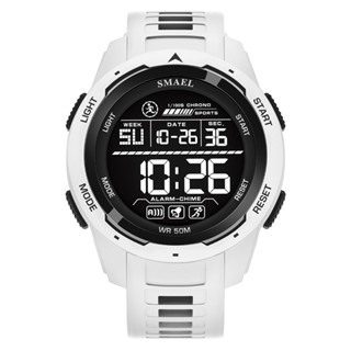 Smael 品牌 8105 酷炫時尚運動數字男士手錶防水防震鬧鐘日期發光模式秒錶 ABS 錶殼 TPU 錶帶圓形錶盤設計