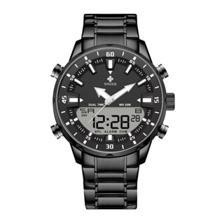 Wwoor 軍用男士手錶豪華原裝石英數字模擬運動手錶男士防水不銹鋼男時鐘-8890