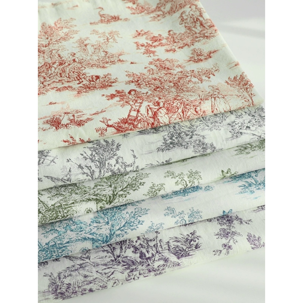 韓國進口水洗棉麻布料 細膩 薄軟印花材質 裙子門簾桌布法國鄉村