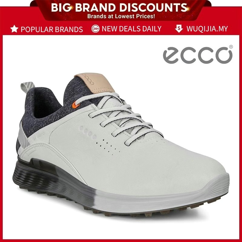 Ecco 男式 S-三無釘高爾夫球鞋白色/磁鐵色/灰綠色 102904