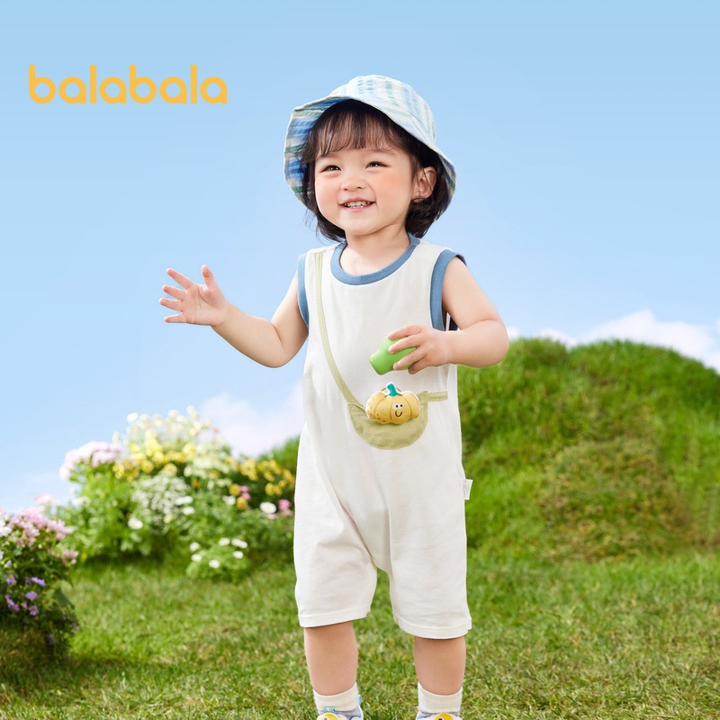 Balabala 嬰兒衣服男孩連體衣嬰兒衣服爬行套裝 2024 新款夏季薄款速乾可愛