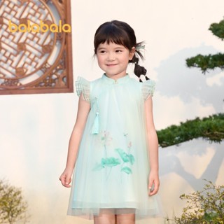 巴拉巴拉女童連衣裙寶寶兒童連衣裙2024新款夏季兒童民族風旗袍紗