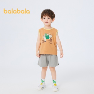 Balabala兒童套裝男童短袖上衣2024新款夏季運動風背心短褲兩件套