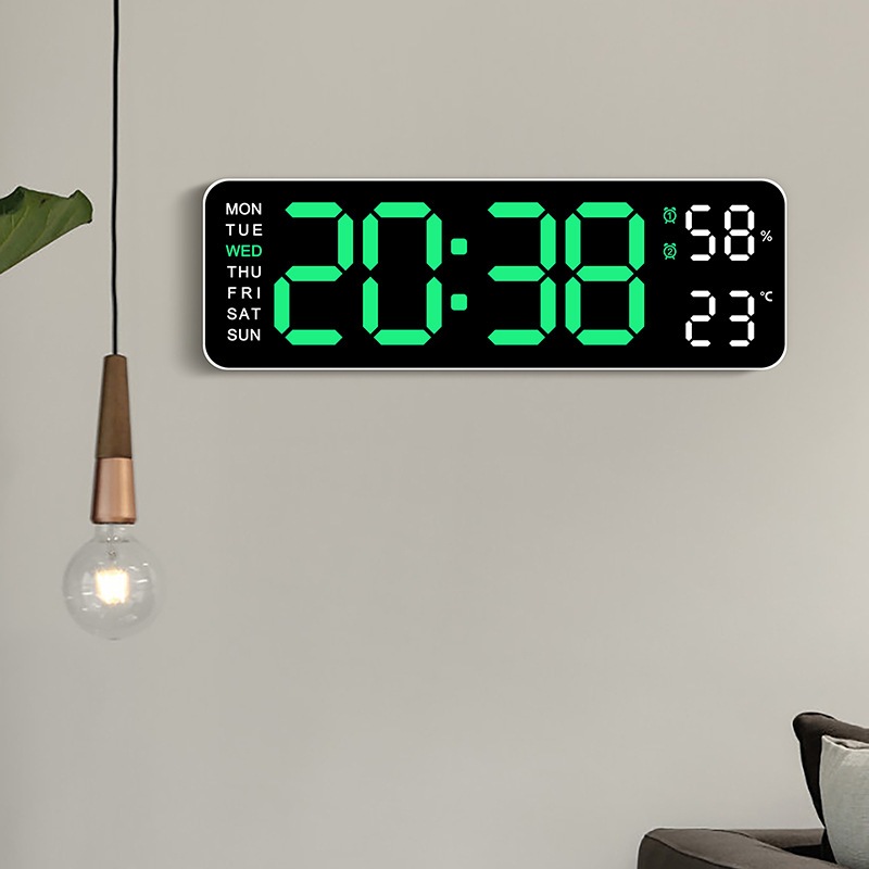 Usb 供電大型數字掛鐘 9 英寸溫度濕度週自動調光台鐘電子 LED 鬧鐘 12/24 小時