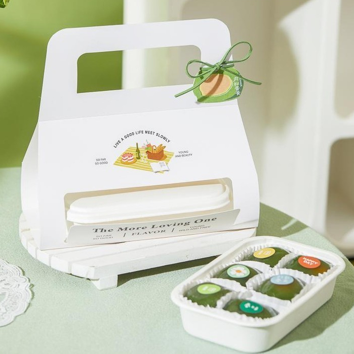 【現貨】【綠豆糕包裝盒】ins 春遊 野餐 青團盒子 手提包裝 烘焙 點心 綠豆糕 水果沙拉 麻薯 打包盒