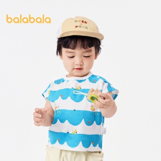 Balabala嬰兒打底衫嬰兒t恤男女短袖2024新款夏季條紋度假風