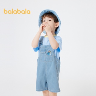 Balabala嬰兒短褲男童褲子兒童夏裝可愛時尚休閒兒童吊帶牛仔中褲