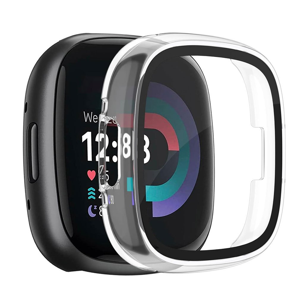 外殼保護套兼容 Fitbit Versa 4/Sense 2 屏幕保護膜鋼化玻璃全方位硬 PC 智能手錶配件保護殼
