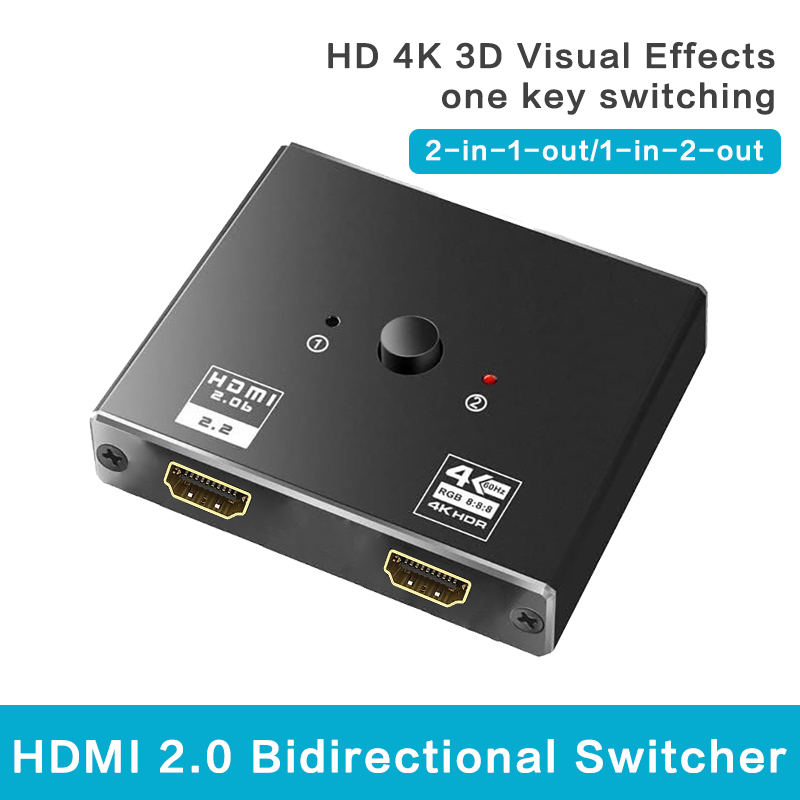 Hdmi Switcher 1x2/2x1 HDMI 2.1 4K60Hz 雙向切換切換器分配器 1 進 2 出適配器適