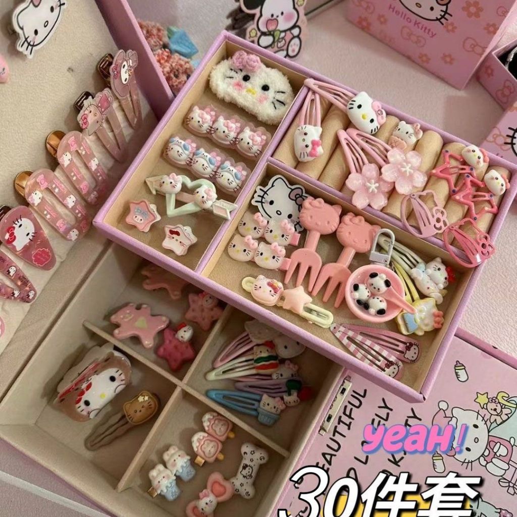 30 件裝卡哇伊三麗鷗 Hello Kitty 髮夾 Kuromi Cinnamoroll 卡通學生髮夾兒童髮飾玩具女孩