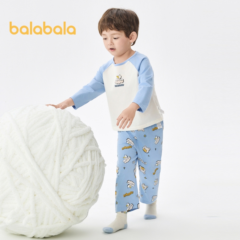 Balabala兒童睡衣套裝親子可出門男女童家居服中小童長袖親膚純棉。