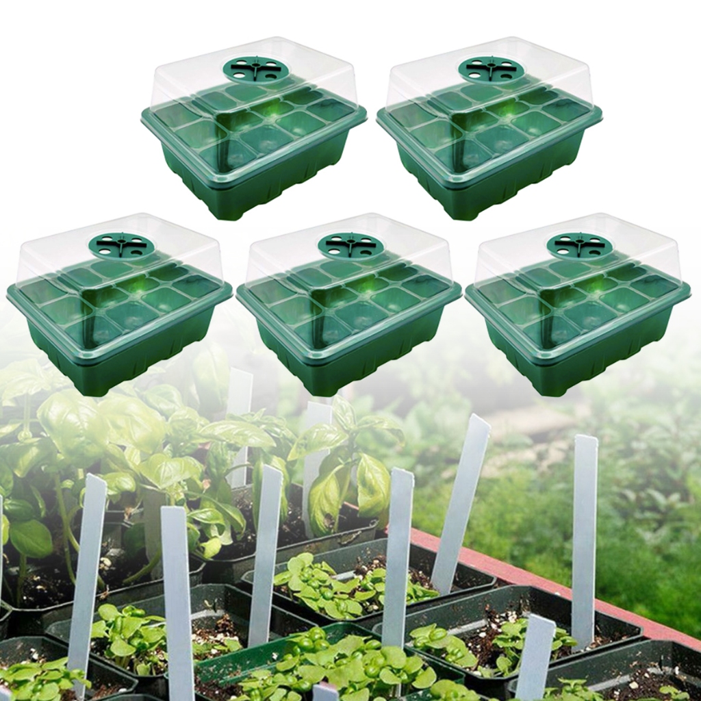 2024 年全新 12 格孔塑料花盆盒園藝播種托盤工具水培種植系統蔬菜幼苗可調節濕度圓頂啟動容器