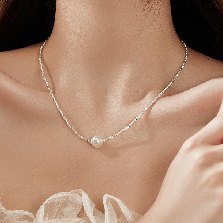 純銀項鍊-項鍊-925純銀碎銀子珍珠項鍊女小眾ins風網紅爆款頸鍊法式高級感鎖骨鏈