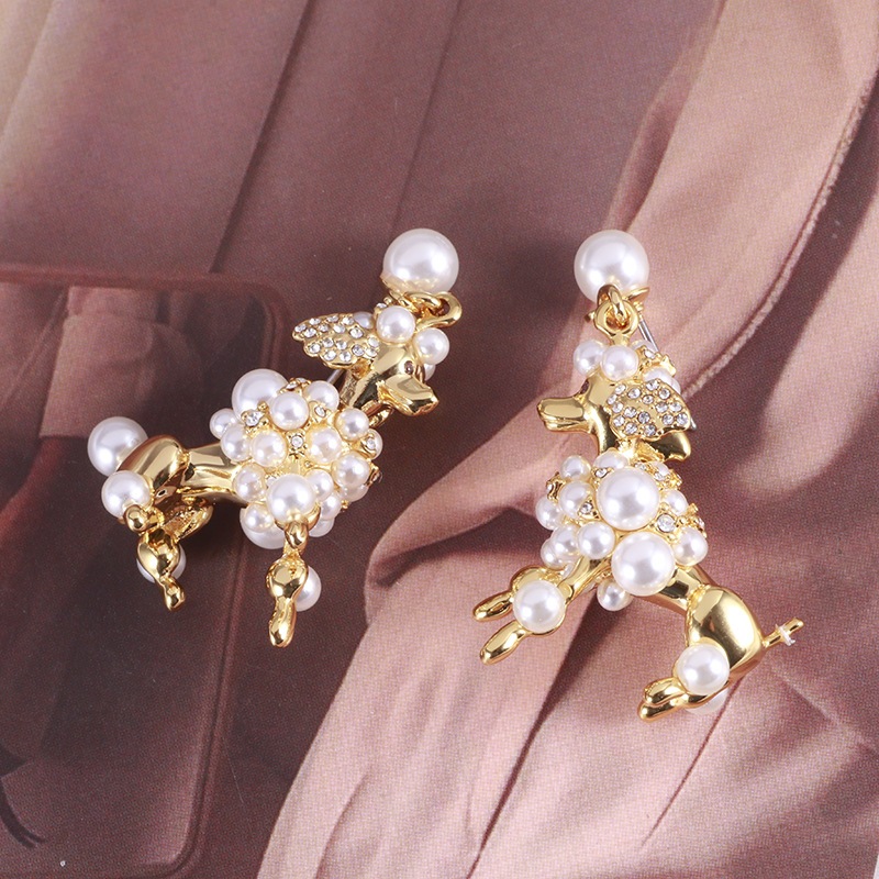 KATE SPADE 凱特黑桃new YORK時尚品牌歐美個性創意立體可愛狗狗貴賓犬鑲嵌珍珠鋯石耳釘女飾品