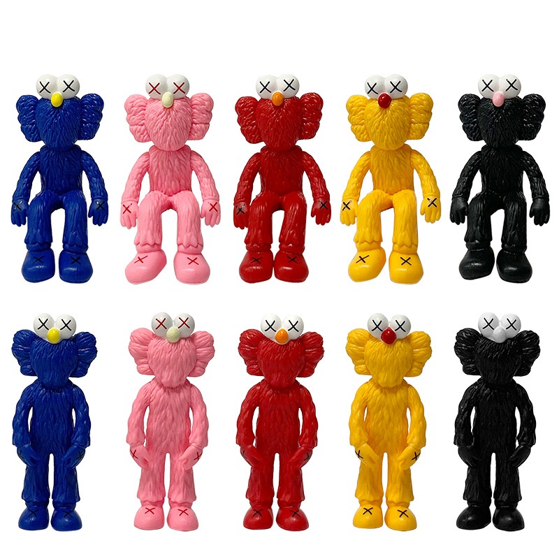 5 件/套芝麻街動漫人物 XX 眼睛 KAWS Elmo 大鳥暴力熊 PVC 可動人偶模型收藏桌面娃娃玩具