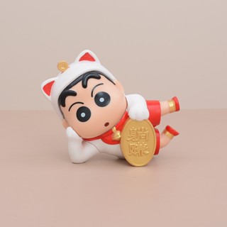 現貨 10cm 日本動漫 蠟筆小新 野原新之助 小新 角色扮演 招財貓 躺賺硬幣 Q版公仔人偶模型玩具手辦擺件娃娃禮物