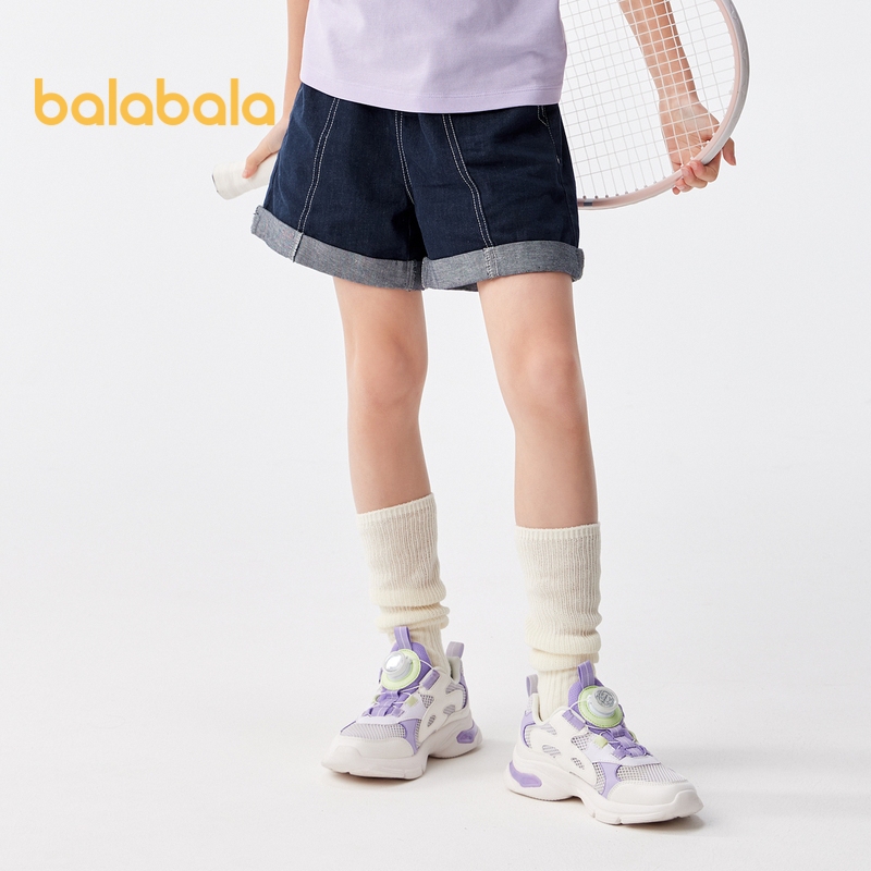 Balabala女童短褲兒童牛仔褲2024新款夏季中大童褲時尚酷棉。