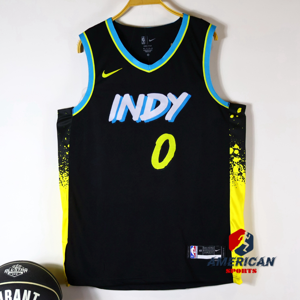 男式 NBA Jersey印第安那溜馬隊泰雷塞哈利伯顿Pacers Tyrese Haliburton黑色籃球球衣