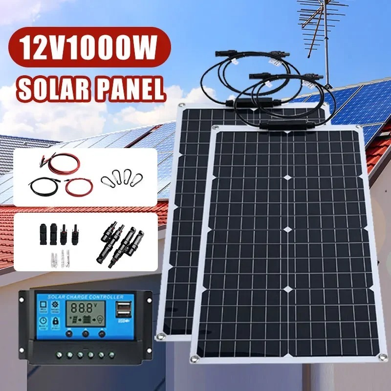 單晶 1000W 太陽能電池板 12V 18V 移動儲能電源太陽能充電汽車房車應急發電