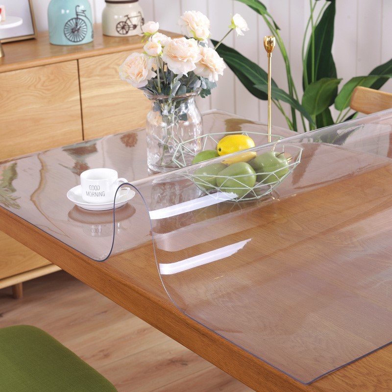 【65 ° 【斜邊】PVC透明桌佈軟玻璃家具水晶板防水防塵防油餐桌墊