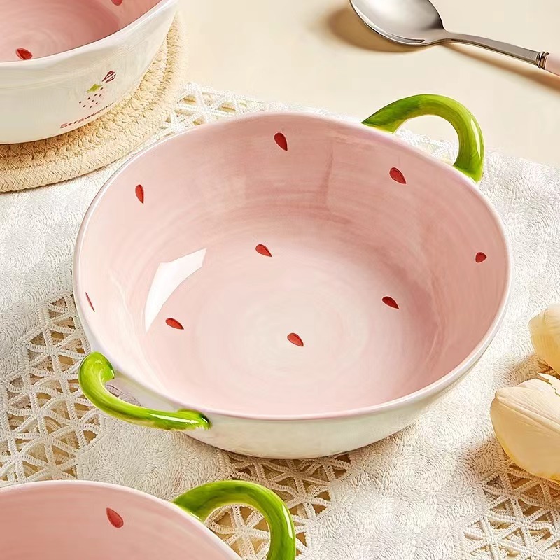 陶瓷草莓碗  泡麵碗 飯碗 陶瓷碗 湯碗 吃飯碗 廚房碗 碗 餐具 陶瓷餐具 粥碗 便當碗