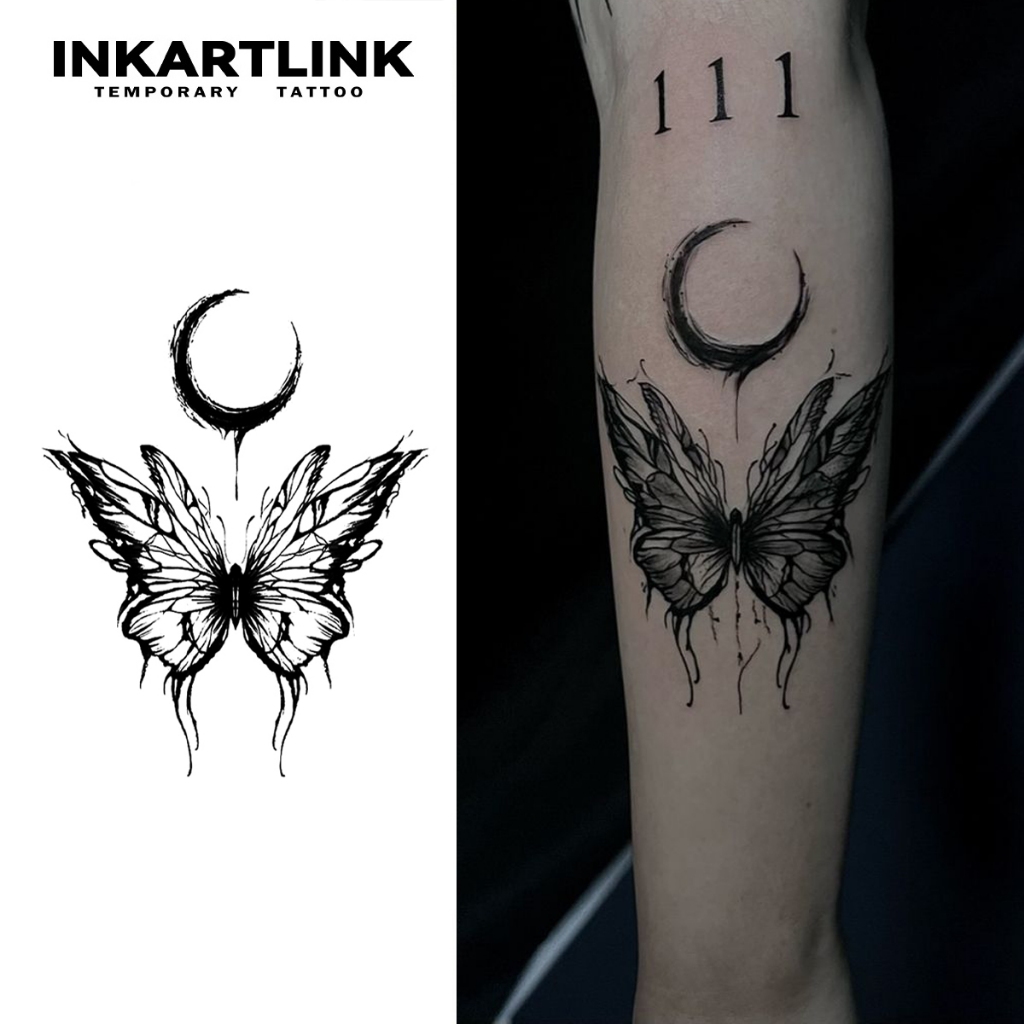Ink Moon Butterfly 臨時紋身貼紙,防水持久魔法紋身,持續 15 天假紋身,半永久紋身。